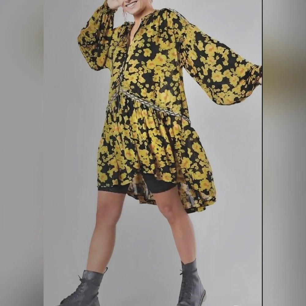 Free People Love Letter Floral Tunic/Mini Dress Size X-Small